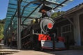 View of old locomotive in disabled train station at Monte Alegre do Sul.